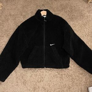 Nike Black Sherpa Zip-Up Jacket with Swoosh